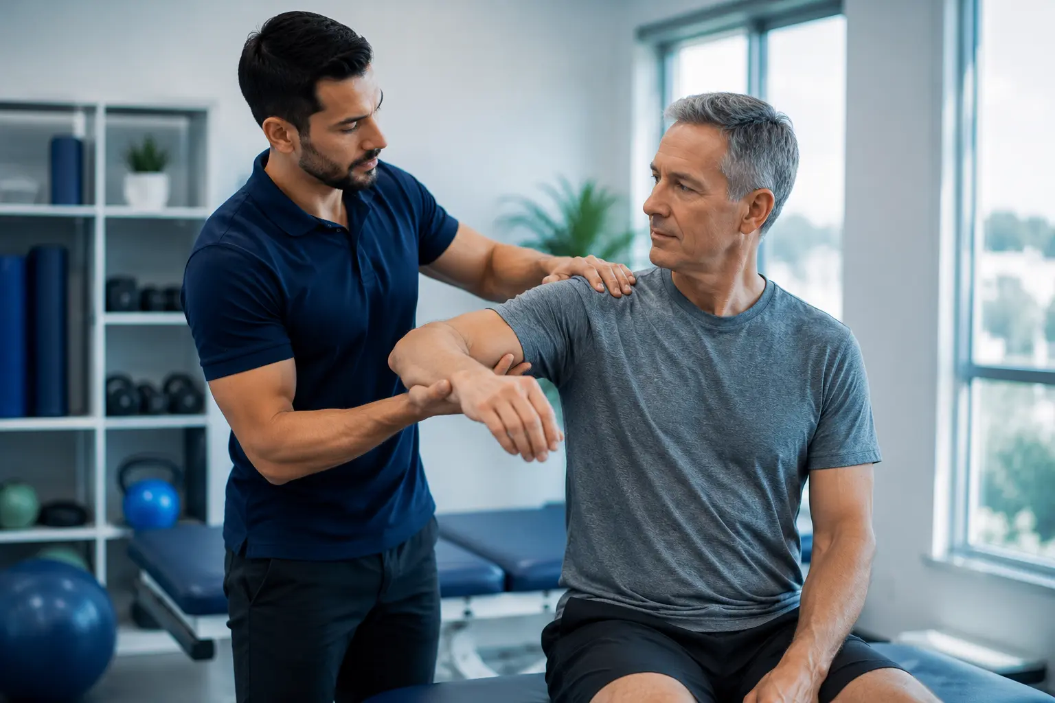 Physiotherapist treating a veteran patient at Geelong clinic