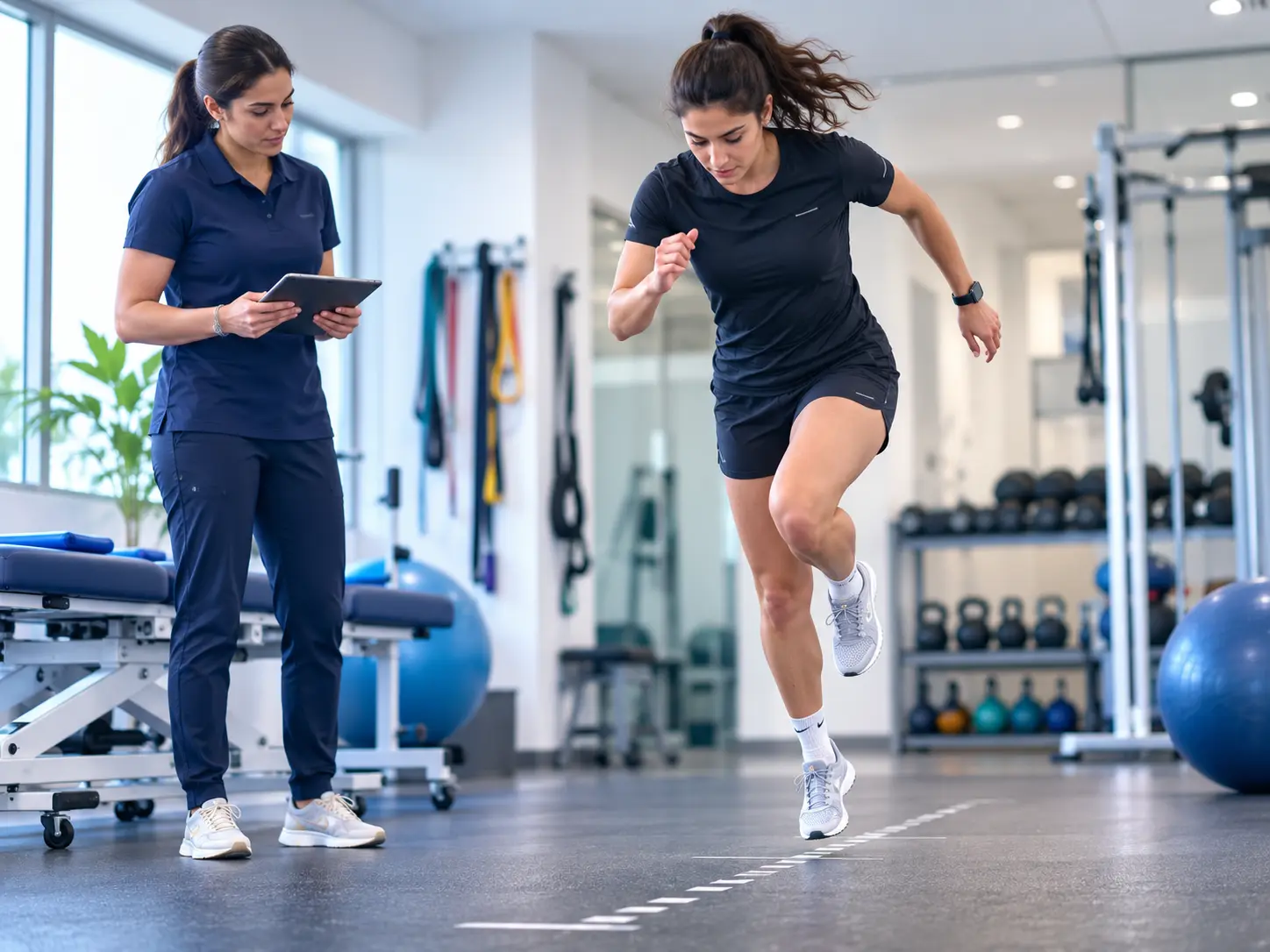 Athlete performing single-leg hop test during return-to-sport assessment