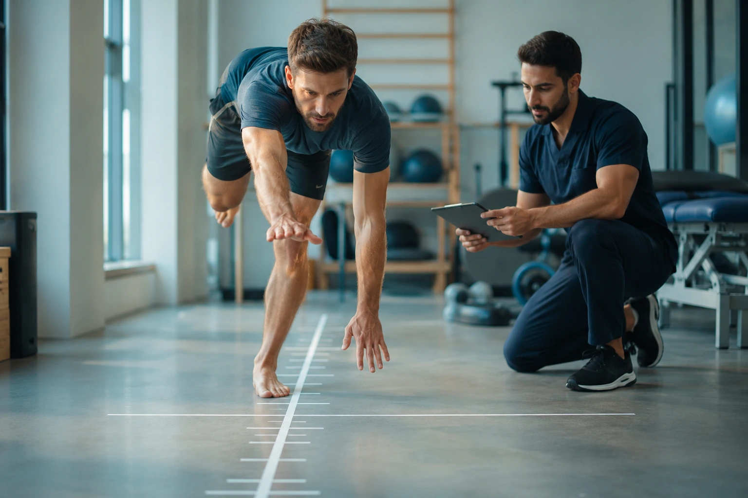 Athlete performing Y-balance test during return-to-sport assessment