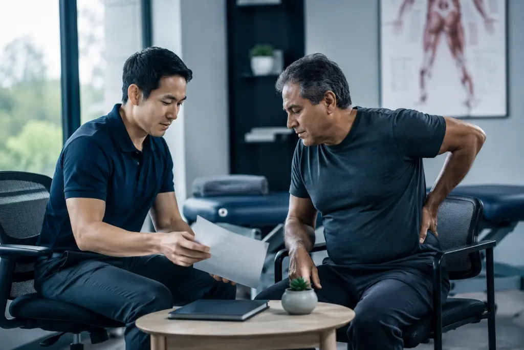 Physiotherapist treating patient under Medicare Chronic Disease Management plan