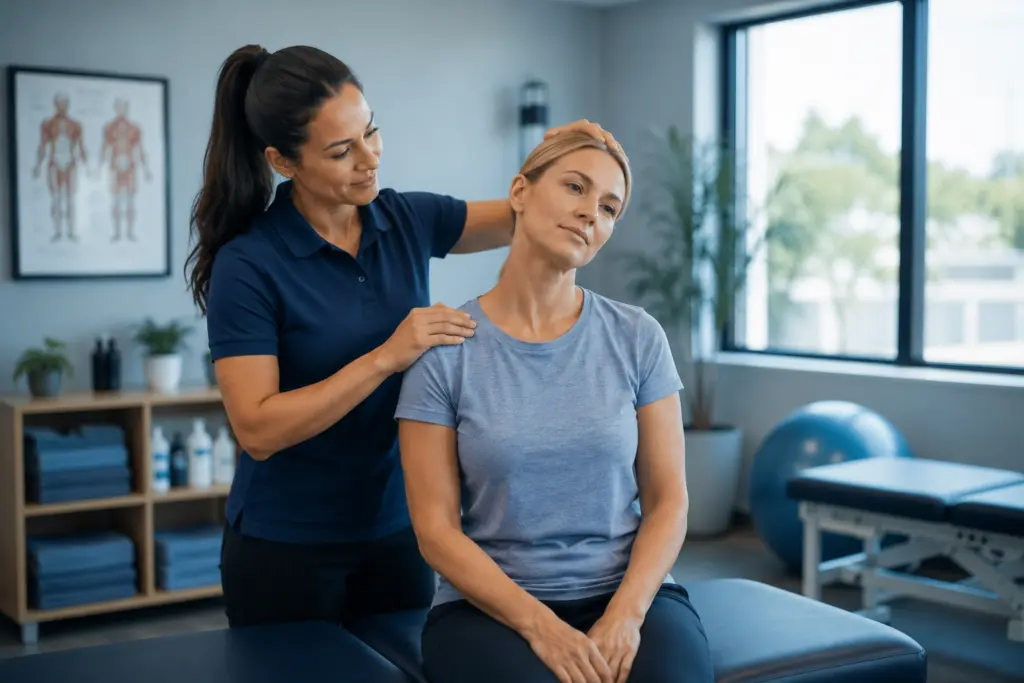 Physiotherapist treating patient under TAC-funded accident recovery program